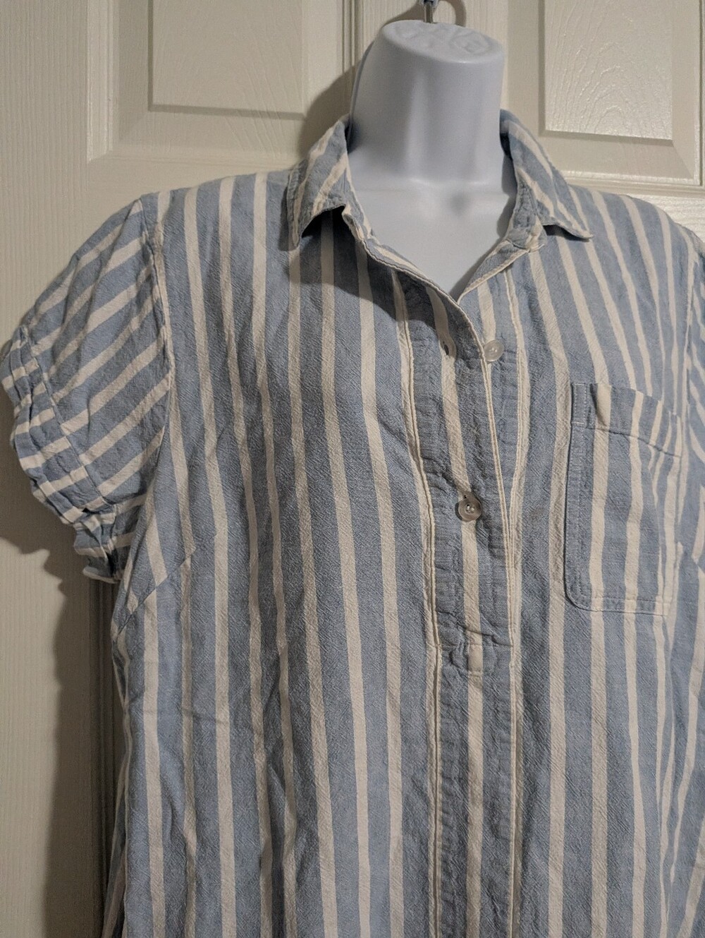 J. Crew XL Linen Shirt Dress Blue White Striped - Picture 4 of 6